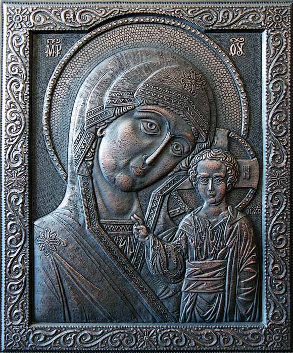 Образ Казанской Пресвятой Богородицы. 58*44 см. Листовая медь 0,8мм.